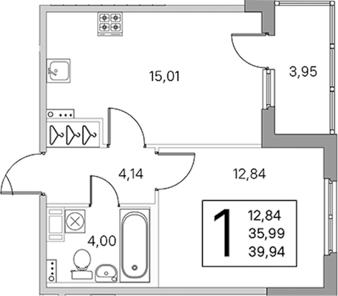 1-комнатная квартира 37.97 м², 2/4 эт., ЖК «Любоград в Стрельне»